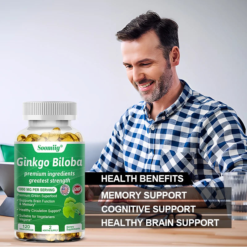 Ginkgo Biloba 1000mg, with Vitamin B, Zinc, Helps Maintain Memory & Cognition, Herbal Dietary Supplement, Gluten Free & Non-GMO