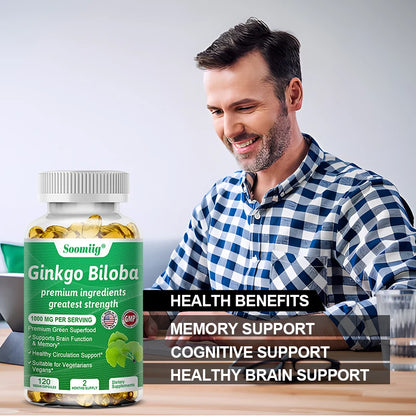 Ginkgo Biloba 1000mg, with Vitamin B, Zinc, Helps Maintain Memory & Cognition, Herbal Dietary Supplement, Gluten Free & Non-GMO
