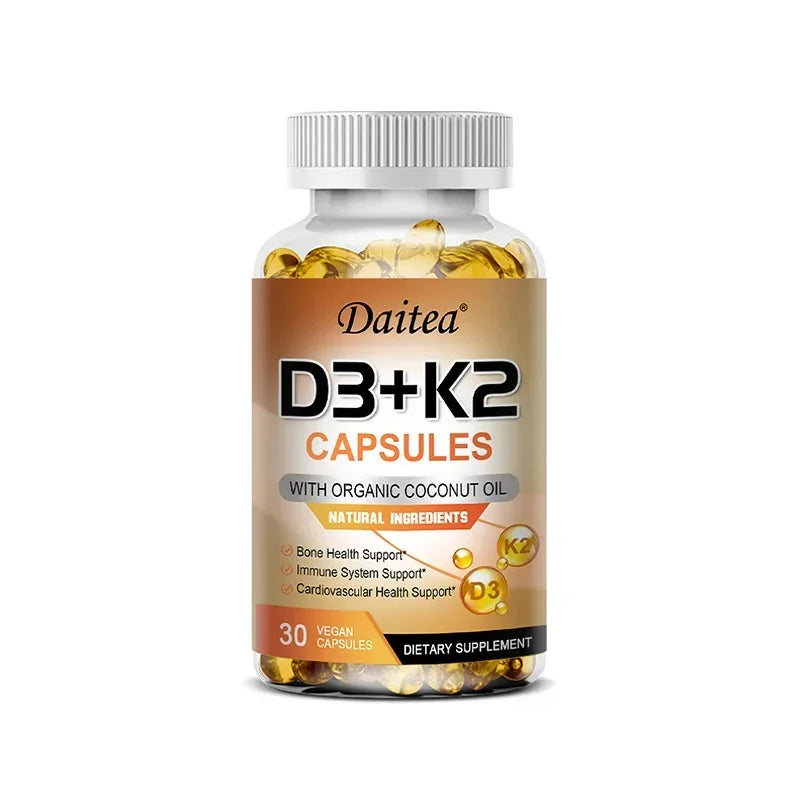 Vitamin D3 + K2, D and K Vitamins To Promote Calcium Absorption and Support A Healthy Cardiovascular System and Arteries