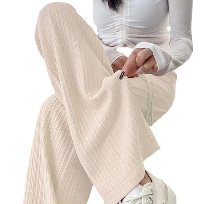 2025 summer new bubble milk puff cloud pants women high waist draped narrow straight casual pants cloud puff wide leg pants