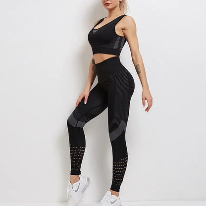 2 Pieces Women's Tracksuit Seamless Yoga Set Workout Sportswear Gym Clothing High Waist Leggings Fitness Sports Suits