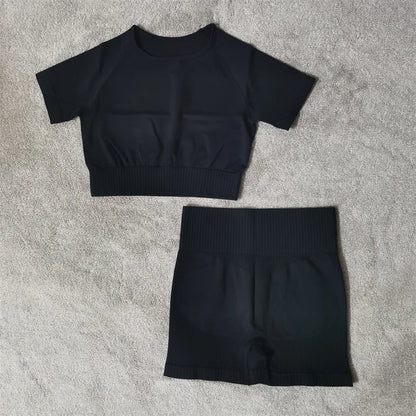 Fitness Yoga Set Seamless Sport Women's Sportswear High Waist Leggings Workout Outfits Two Piece Shorts Sets Womens Gym Clothing