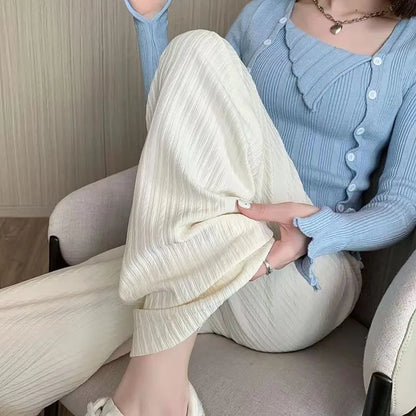 2025 summer new bubble milk puff cloud pants women high waist draped narrow straight casual pants cloud puff wide leg pants