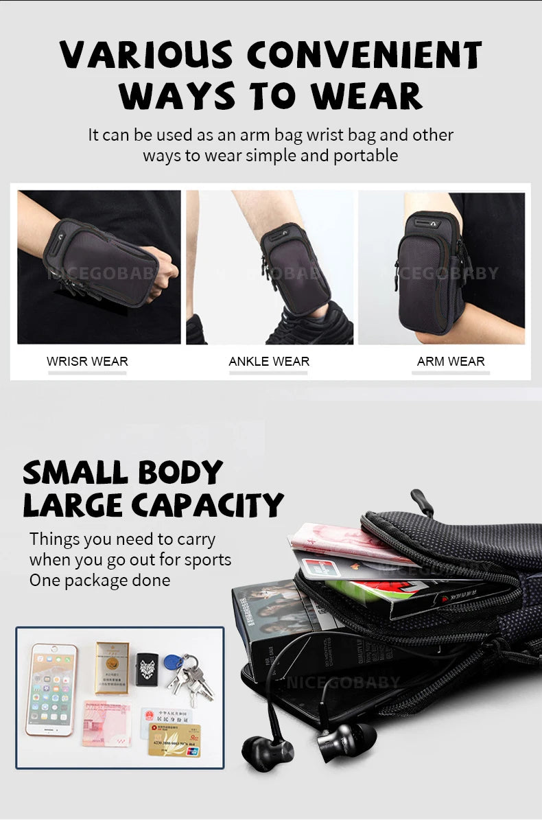 Arm Bag Waterproof sports phone case Money Key Outside Sports Running Fitness Simple Arm Bag with nicegobaby Wrist Bag - GabyFit Goods