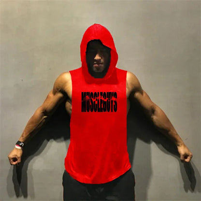 Gym Clothing Bodybuilding Stringer Hoodie Tank Top Muscle Shirt Fitness Men hooded undershirt Cotton workout Sleeveless shirt