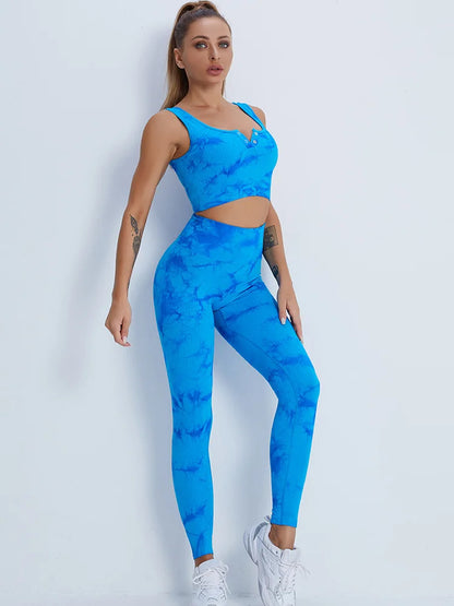 Sports Bra Set for Women Yoga 2 PCS Oufit Fitness Suit Seamless Front Button Crop Tank Top Gym Leggings Workout Clothes