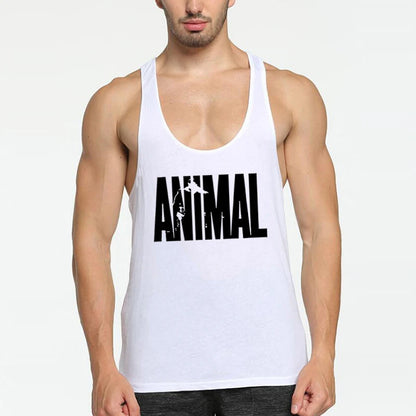 ANIMAL Letter Printed Gym Clothing Mens Bodybuilding Fitness Tank Top Cotton Raceback Stringer Singlets Workout Sleeveless Shirt