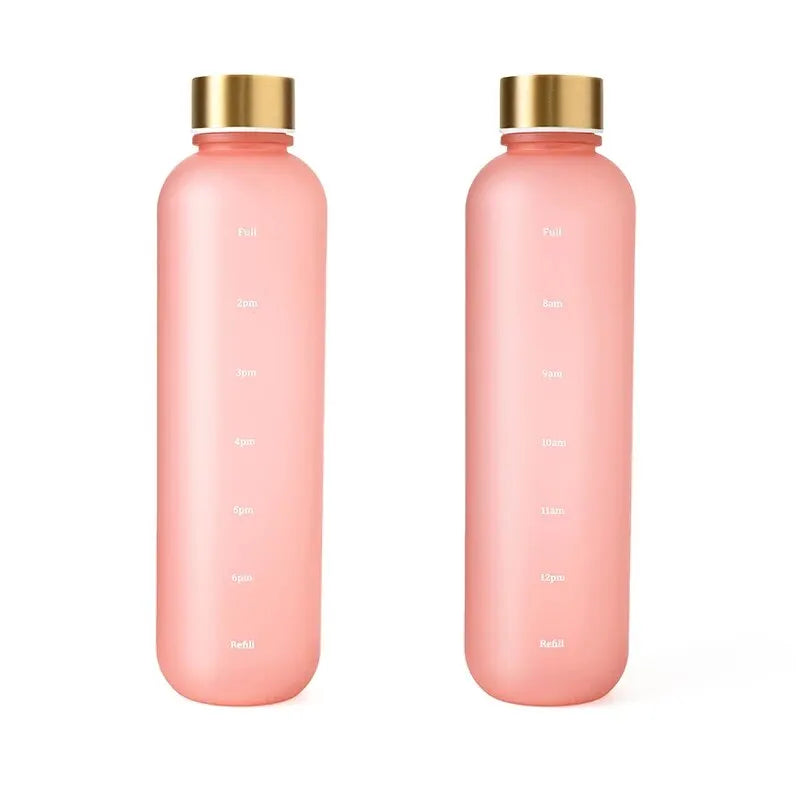 1L Bottle With Time Marker 32 OZ Motivational Reusable Fitness Sports Outdoors Travel Leakproof BPA Free Frosted Plastic - GabyFit Goods