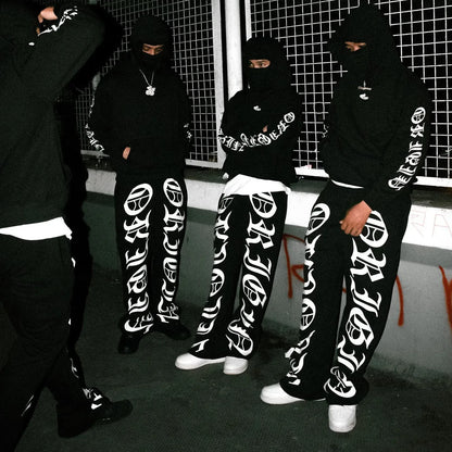 European American Hip Hop Street Cool Style Personalized Character Printing Autumn Winter Men Street Hoodie Long Sleeve Pullover