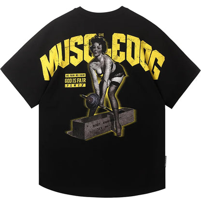 2025 new muscle dog short sleeve T-shirt men's fashion brand sexy printed summer loose blazer men's training fitness clothes