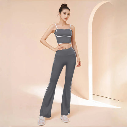 2025 New Striped Fashion Yoga Set Women Gym Clothes Sexy Sports Bra High Waist Yoga Flared Pants Running Hip Lift Fitness Pants