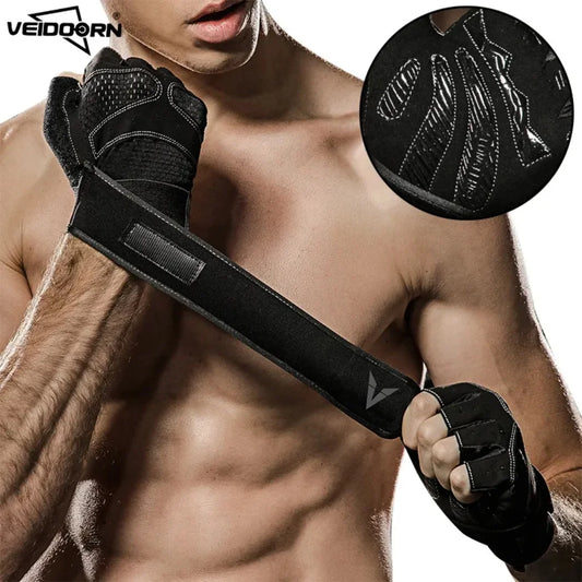 One Pair Gym Gloves with Wrist Wrap Support Half Finger Non Slip Training Gym Workout Gloves for Dumbbells - GabyFit Goods