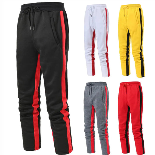 Mens Hiphop Pants Lace Up Straight Leg Spliced Solid Color Running Workout Pants Male Clothes Pantalones