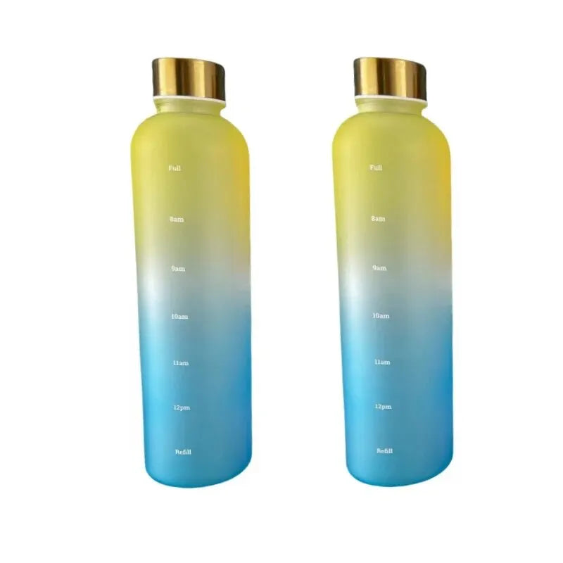 1L Bottle With Time Marker 32 OZ Motivational Reusable Fitness Sports Outdoors Travel Leakproof BPA Free Frosted Plastic - GabyFit Goods