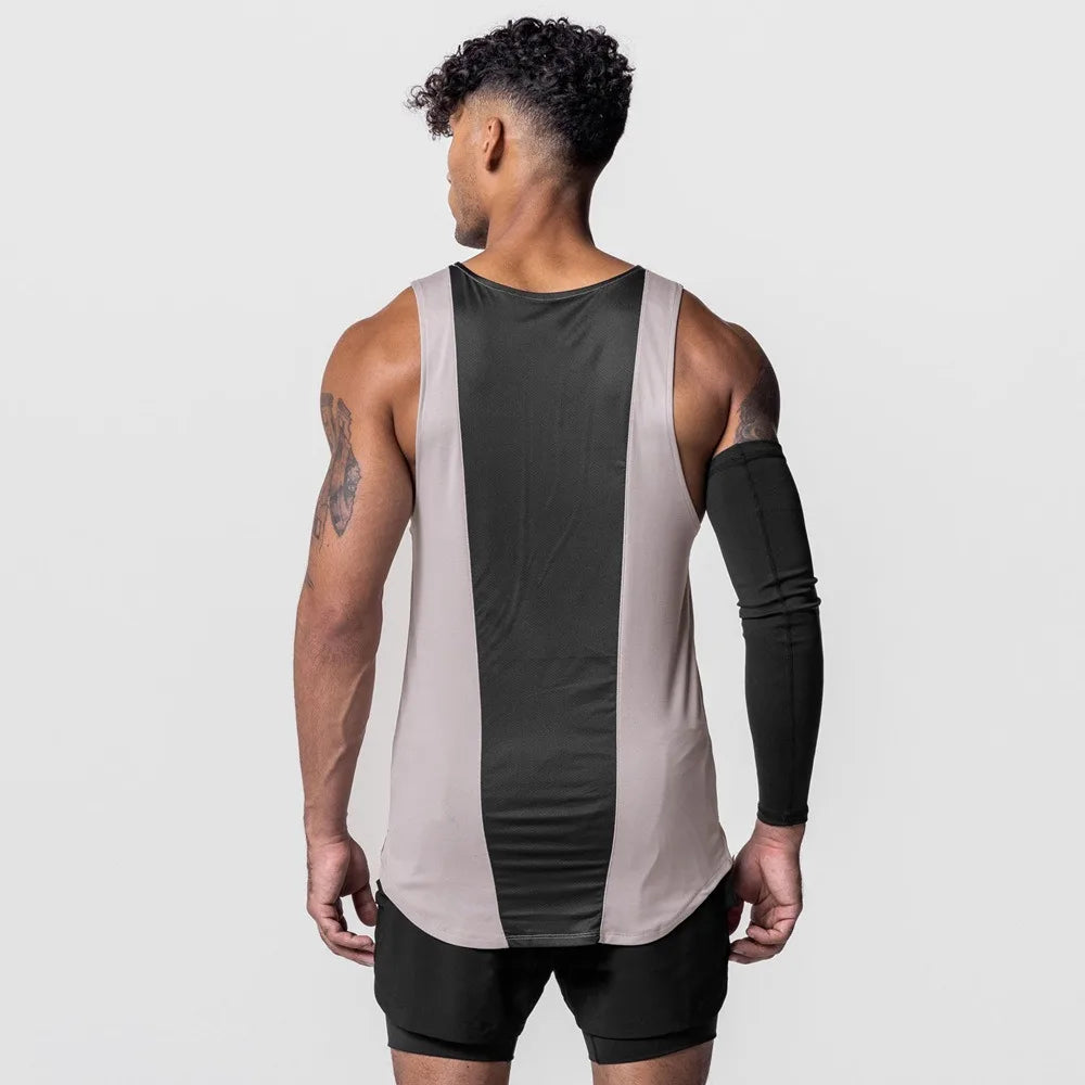 Men's Vests Bodybuilding Gym Tank Tops Fitness Loose Breathable O-Neck Casual Running Sleeveless Shirts Basketball Vests Spliced