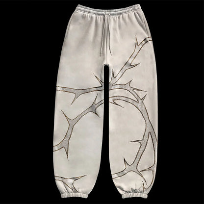 Hip Hop Rhinestone Print Hoodies Pants Suit Men Women Streetwear Fashion Y2k Zipper Hoodie Jacket Gothic Autumn Loose Sweatshirt