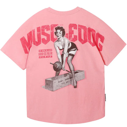 2025 new muscle dog short sleeve T-shirt men's fashion brand sexy printed summer loose blazer men's training fitness clothes