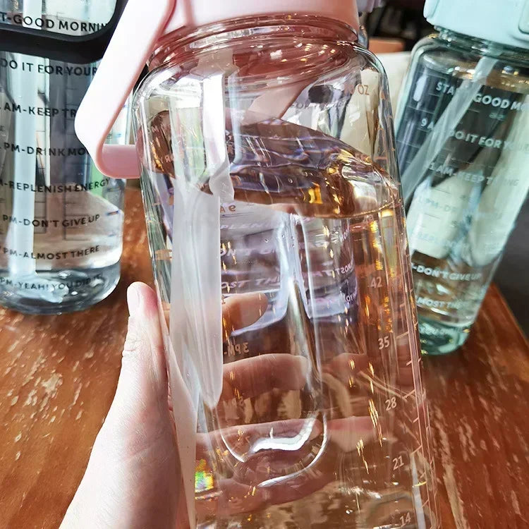 2L Portable Water Bottle with Straw & Time Marker, Large Capacity Plastic Drink Bottle for Outdoor Sports & Fitness - GabyFit Goods