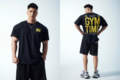 2025 new muscle dog fitness men fashion brand summer American print loose training clothing sports casual short sleeve