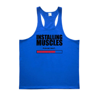 Installing Muscles Please Wait Y-back Tank Tops Gym Fitness Bodybuilding Sport Shirt Mens Cotton Breathable Sleeveless Singlets