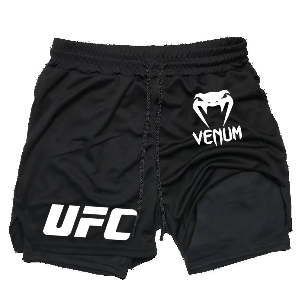 2025 Summer Men's UFC Printed Quick Drying Outdoor Running Double Layer Shorts Sports Shorts Breathable Tennis Training Shorts