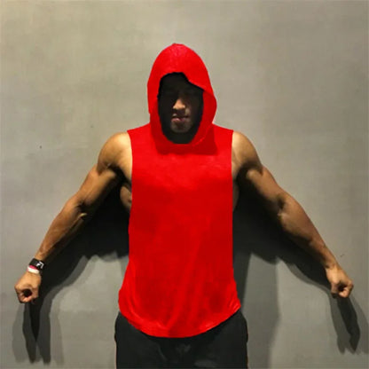 Gym Clothing Bodybuilding Stringer Hoodie Tank Top Muscle Shirt Fitness Men hooded undershirt Cotton workout Sleeveless shirt
