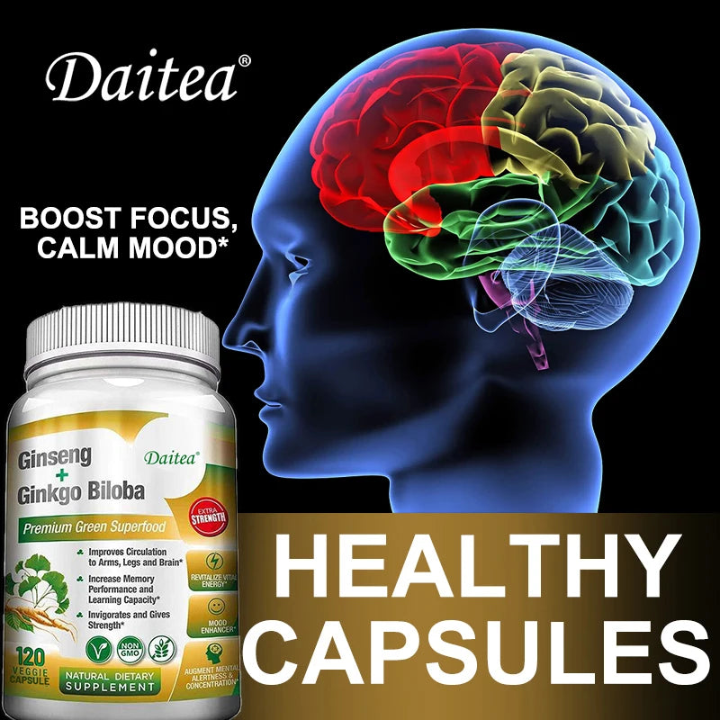 Ginkgo Biloba Capsules, Memory Enhancement, Supports Brain Function and Mental Alertness, and Supports Healthy Circulation