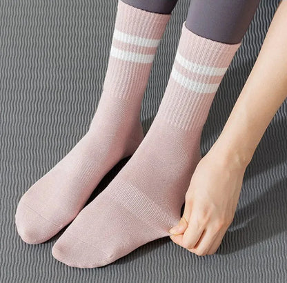 3-Pair Female Pilates Indoor Anti Slip Silicone Floor Socks Breathable Double Bar Middle Socks Fitness Dance Exercise Yoga Socks - GabyFit Goods