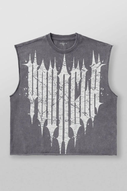 New men's fitness vest, men's casual running training sleeveless T-shirt, trendy printed clothing vest, men's heavyweight cotton