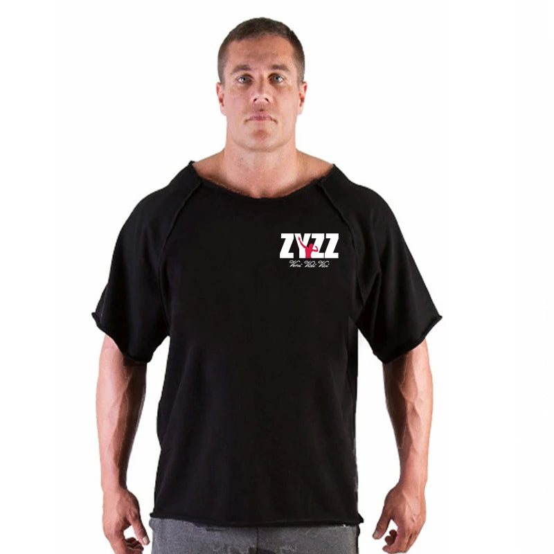 Men Bodybuilding Sport T-shirt Loose Running Shirt Short Sleeve Oversized Top Gym T Shirt Men Fitness Tshirt Cotton Sportswear