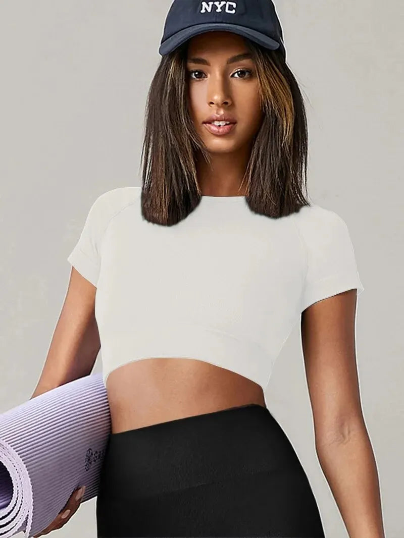 Women Yoga Top Seamless Sport T Shirts Fitness Clothes Short Sleeve Yoga Shirt Gym Top Running Active Wear Sport Top - GabyFit Goods