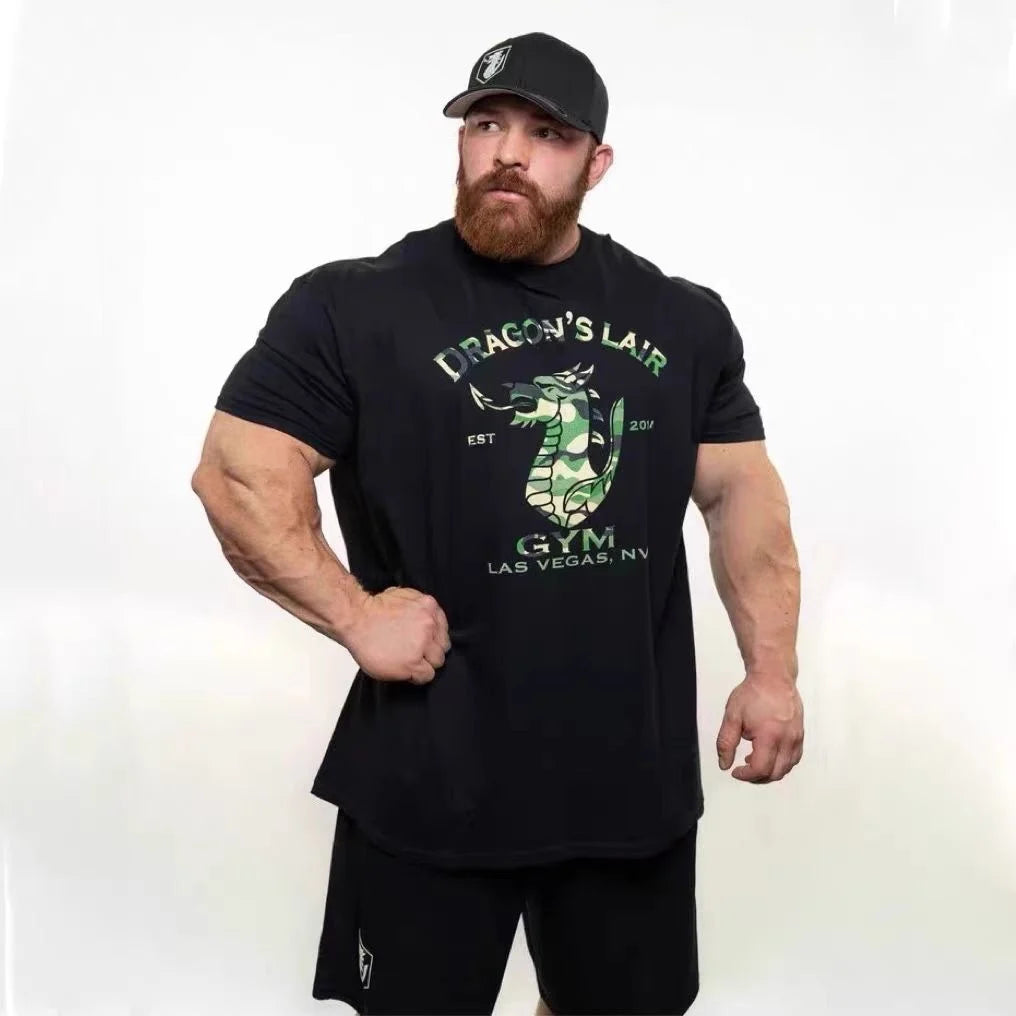 Summer Sports T-shirt Men's Fashion Personality Fitness Training Short Sleeves Loose and Comfortable Pure Cotton Men's Clothing