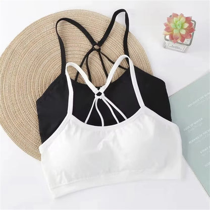 Letter strap back underwear women without underwire integrated with chest cushion back heart strap women wrap chest fitness yoga - GabyFit Goods