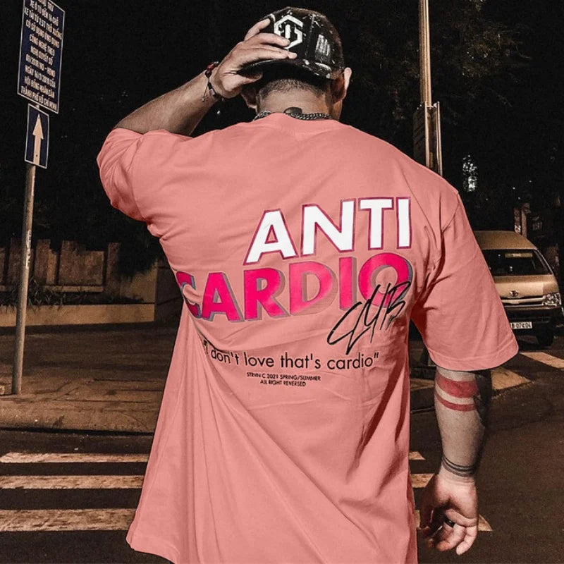 2024 summer ANTI CARDIO Oversized sports t shirt short sleeves cotton t shirt Gym Fitness Male Training Workout Cotton Tees Tops