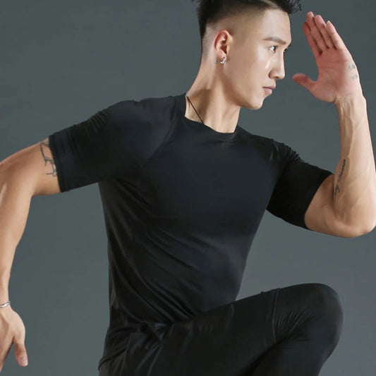 Sports T-shirt men's quick drying short sleeved sports T-shirt top gym fitness tight fitting shirt training running T-shirt men' - GabyFit Goods