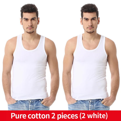 Men's solid color basic cotton narrow shoulder vest fashion casual men's T-shirt sports fitness Joker round neck youth vest - GabyFit Goods