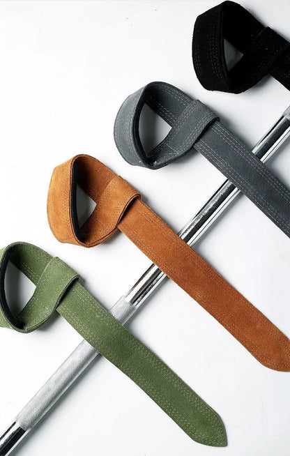 1Pair 4mm Cowhide Weight lifting Wrist Straps Fitness Bodybuilding Training Gym lifting straps NonSlip Gym Grip Deadlift Pull-up - GabyFit Goods