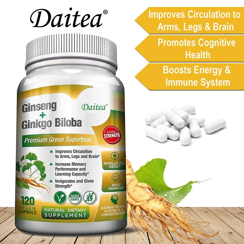 Ginkgo Biloba Capsules, Memory Enhancement, Supports Brain Function and Mental Alertness, and Supports Healthy Circulation