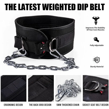 2in1 Quick Locking Dip Belt Weight Lifting Belt Heavy Duty Powerlifting Belt with Chain for Men Women Gym Deadlift Squat Pull Up