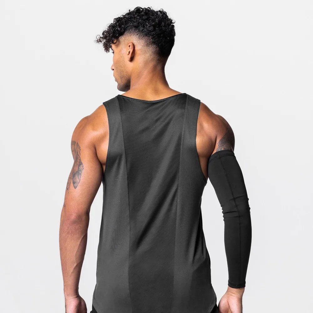 Men's Vests Bodybuilding Gym Tank Tops Fitness Loose Breathable O-Neck Casual Running Sleeveless Shirts Basketball Vests Spliced