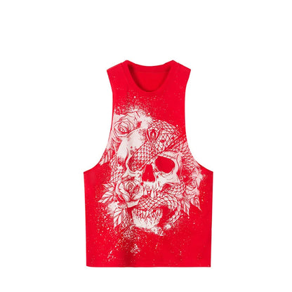 New men's fitness vest, men's casual running training sleeveless T-shirt, trendy printed clothing vest, men's heavyweight cotton