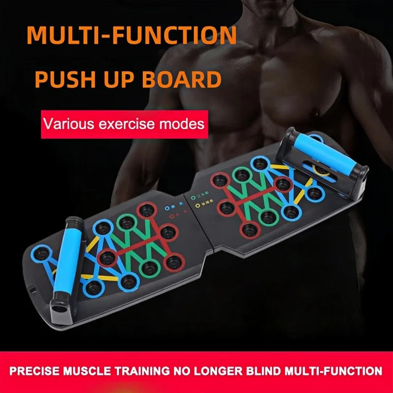 Portable multi-functional push-up board, suitable as a muscle training board for home gym. Foldable stretching fitness equipment