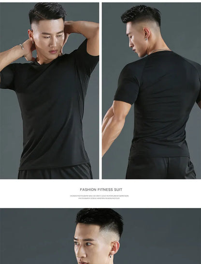 Sports T-shirt men's quick drying short sleeved sports T-shirt top gym fitness tight fitting shirt training running T-shirt men' - GabyFit Goods