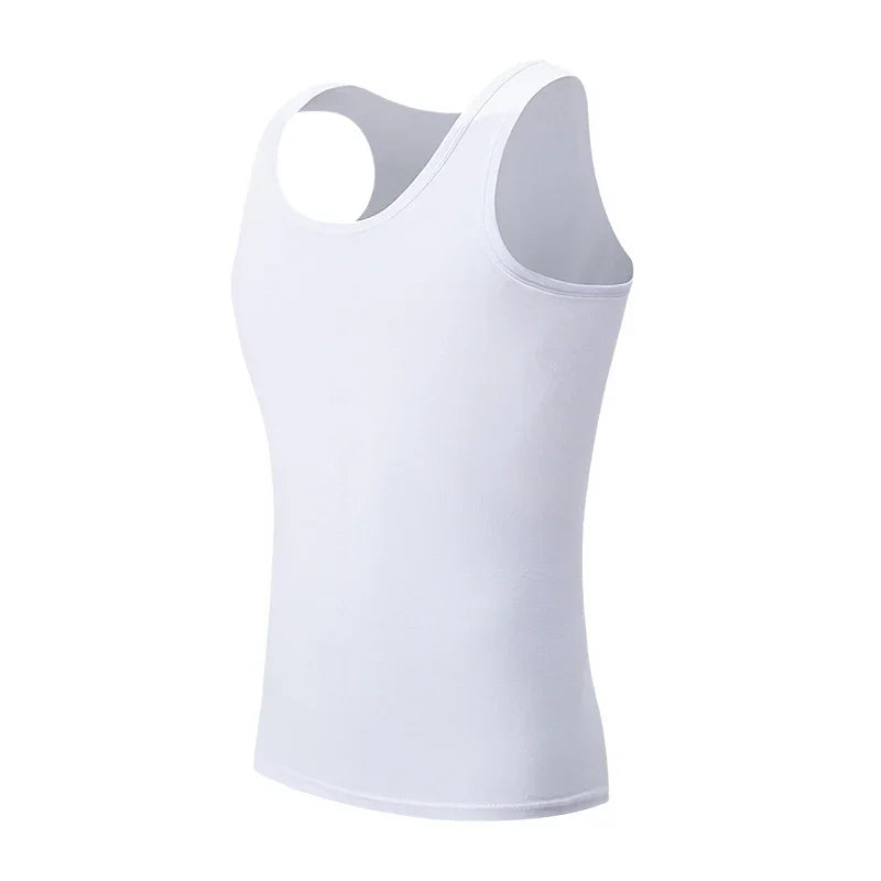 Men's solid color basic cotton narrow shoulder vest fashion casual men's T-shirt sports fitness Joker round neck youth vest - GabyFit Goods