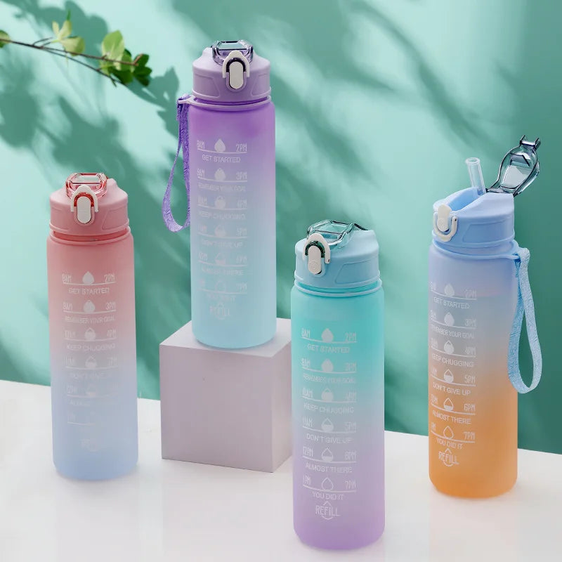 750ML Sports Water Bottle with Time Marker Leak-proof Cup Motivational Portable Plastic Water Bottle for Outdoor Sport Fitness