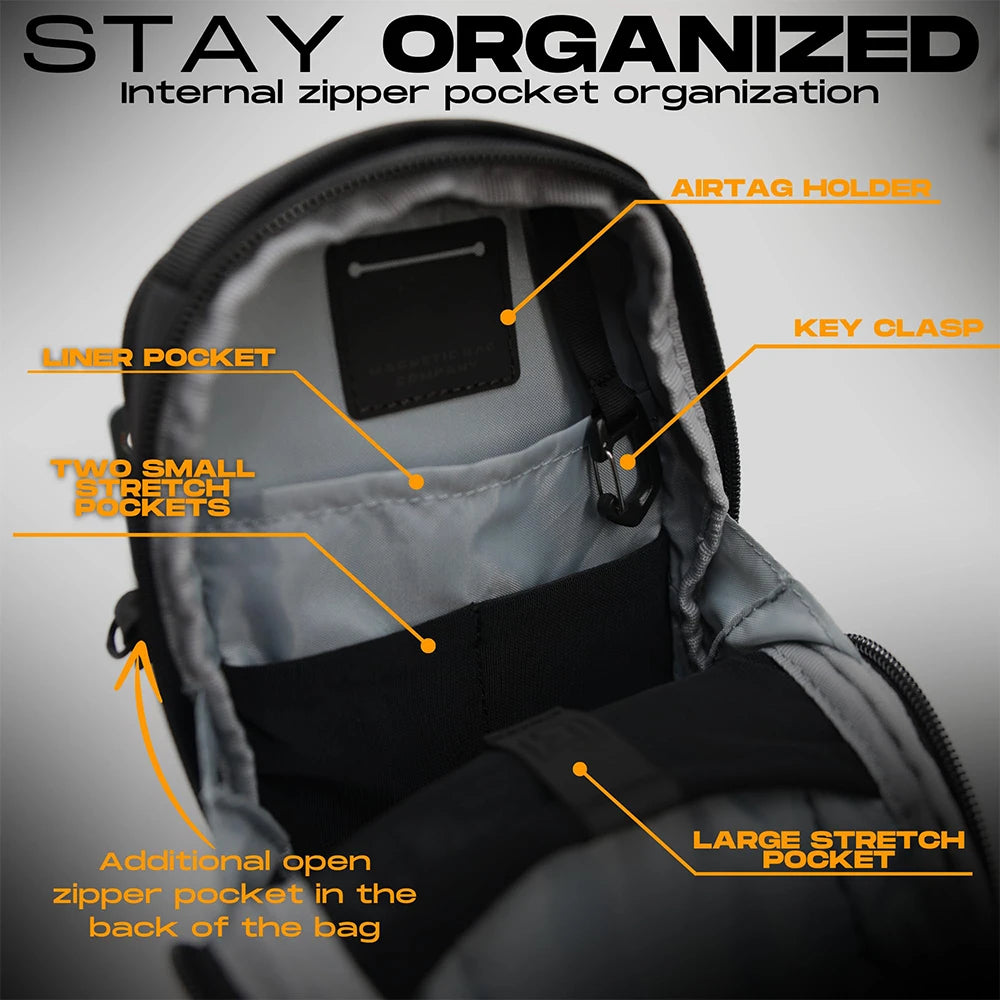 Magnetic Gym Crossbody Bag Sling Chest Bag for Travel Sports Keep Your Items Off the Dirty Gym Floor with Magnetic Attachment - GabyFit Goods