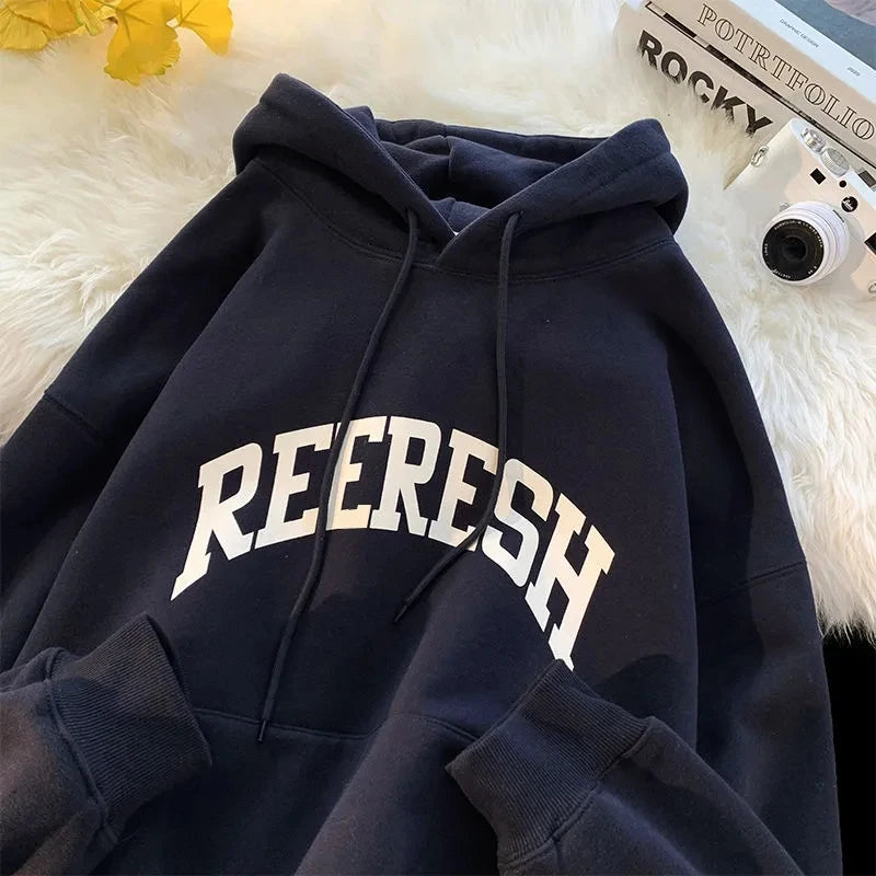 100% Cotton Men's Hoodies American Letter Hip Hop High Street New In Sweatshirts 2024 Autumn Y2K Couple Vintage Oversize Hoodies