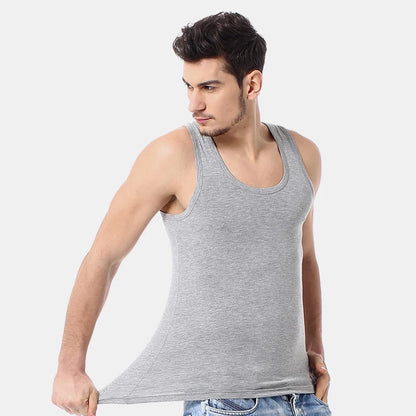 Men's solid color basic cotton narrow shoulder vest fashion casual men's T-shirt sports fitness Joker round neck youth vest - GabyFit Goods