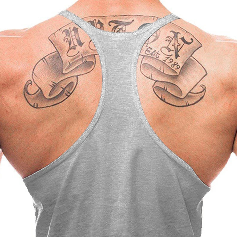 Installing Muscles Please Wait Print Gym Bodybuilding Y-back Tank Tops Mens Casual Fitness Sleeveless Cotton Breathable T-Shirt