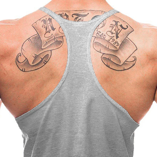 Installing Muscles Please Wait Print Gym Bodybuilding Y-back Tank Tops Mens Casual Fitness Sleeveless Cotton Breathable T-Shirt